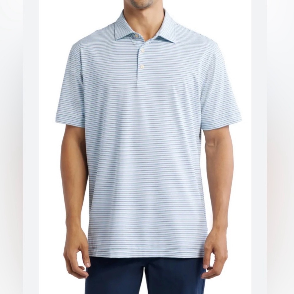 Peter Millar White Blue Stripe Polo Size XL  Fairmont Performance Jersey‎